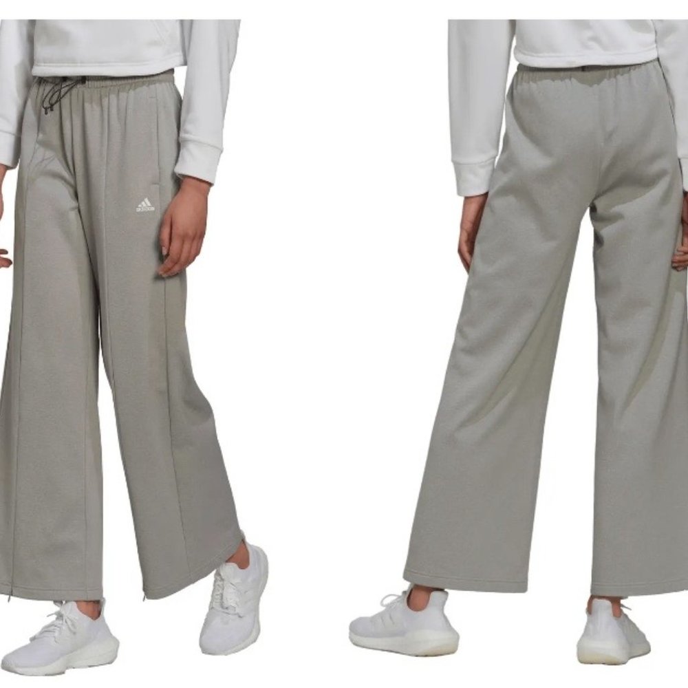 adidas Wide Leg Track Pants - Grey/White - Large